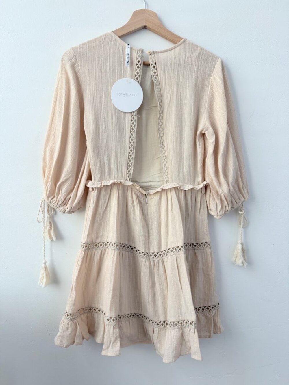 Esther & Co NWT Lace Tiered Mini Dress S Ivory Bridal Shower Boho - Picture 3 of 9